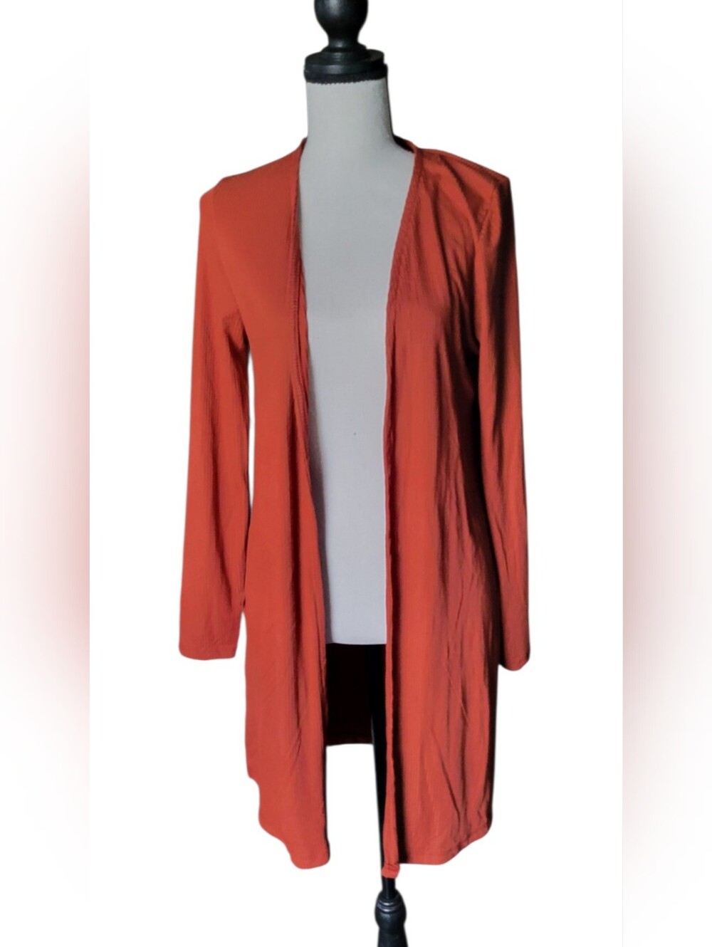 Splash Rust Ribbed Open-Side Long Line Cardigan Sz L - Picture 2 of 10